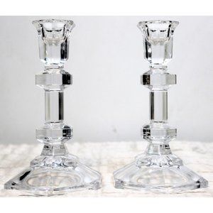 Oslo by Tuscany  6" Lead Crystal Taper Candlestick Pair Wedding Dinner Table